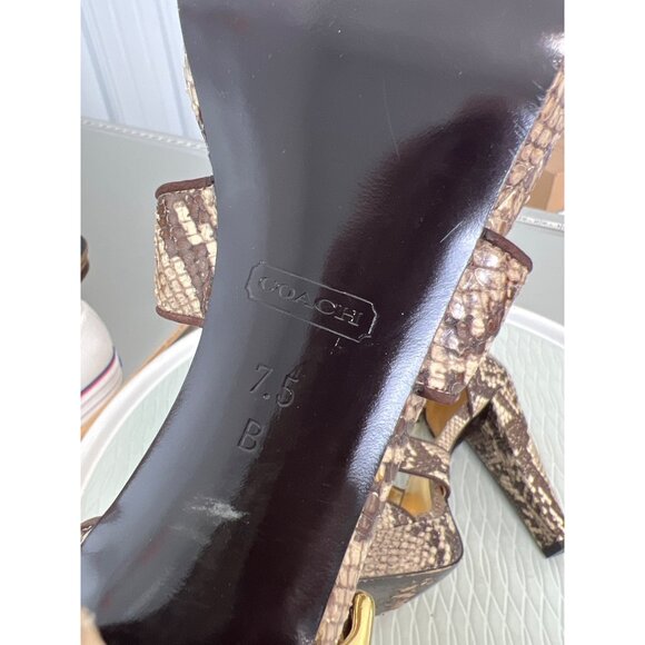 Coach Ivanah Snake Print Pumps Women 7.5 Peep Toe Beige Brown Animal Print Chic - Picture 10 of 11